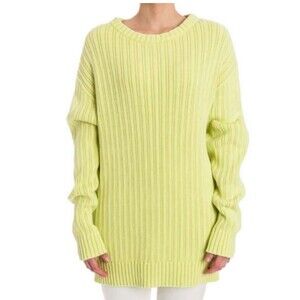 Sies Marjan Ribbed Knit Tunic Sweater In Lime Bright Yellow Green Womens Medium